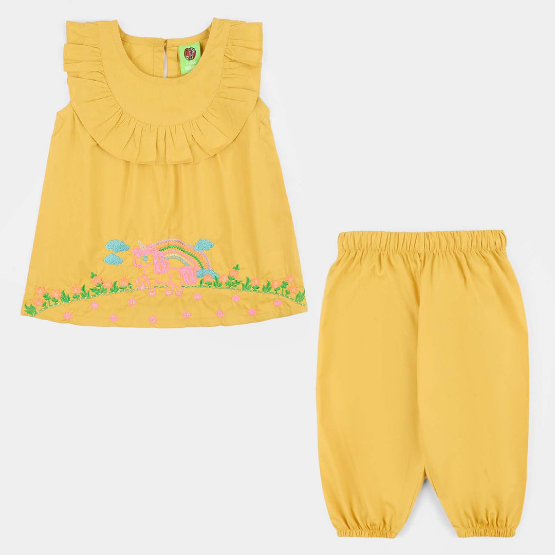 Infant Girls Cotton Poplin EMb 2Pcs Baby Unicorn-Yellow