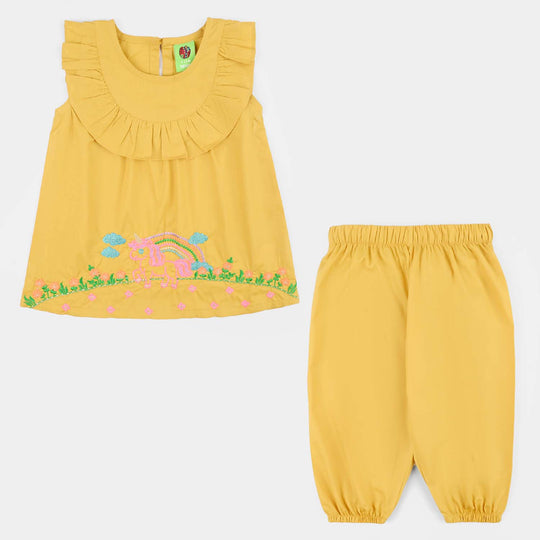 Infant Girls Cotton Poplin EMb 2Pcs Baby Unicorn-Yellow