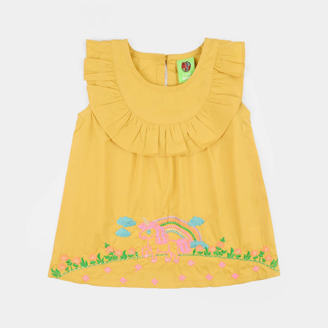 Infant Girls Cotton Poplin EMb 2Pcs Baby Unicorn-Yellow