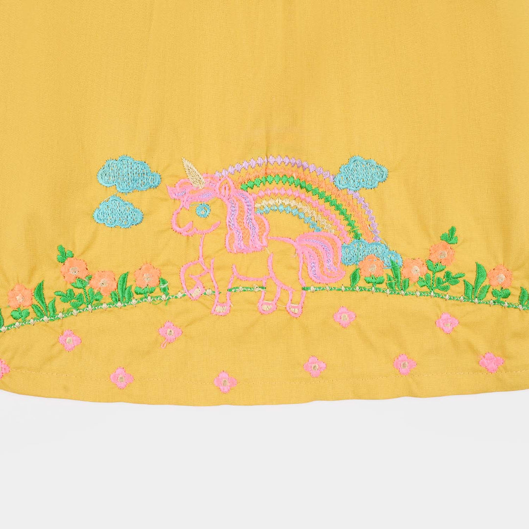 Infant Girls Cotton Poplin EMb 2Pcs Baby Unicorn-Yellow