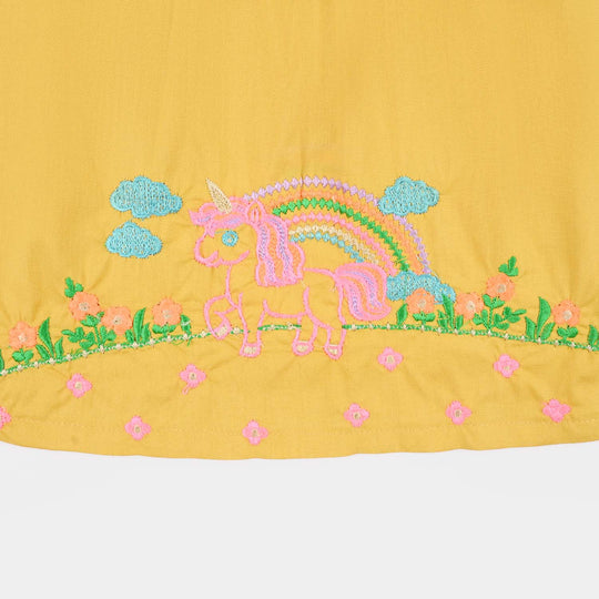 Infant Girls Cotton Poplin EMb 2Pcs Baby Unicorn-Yellow