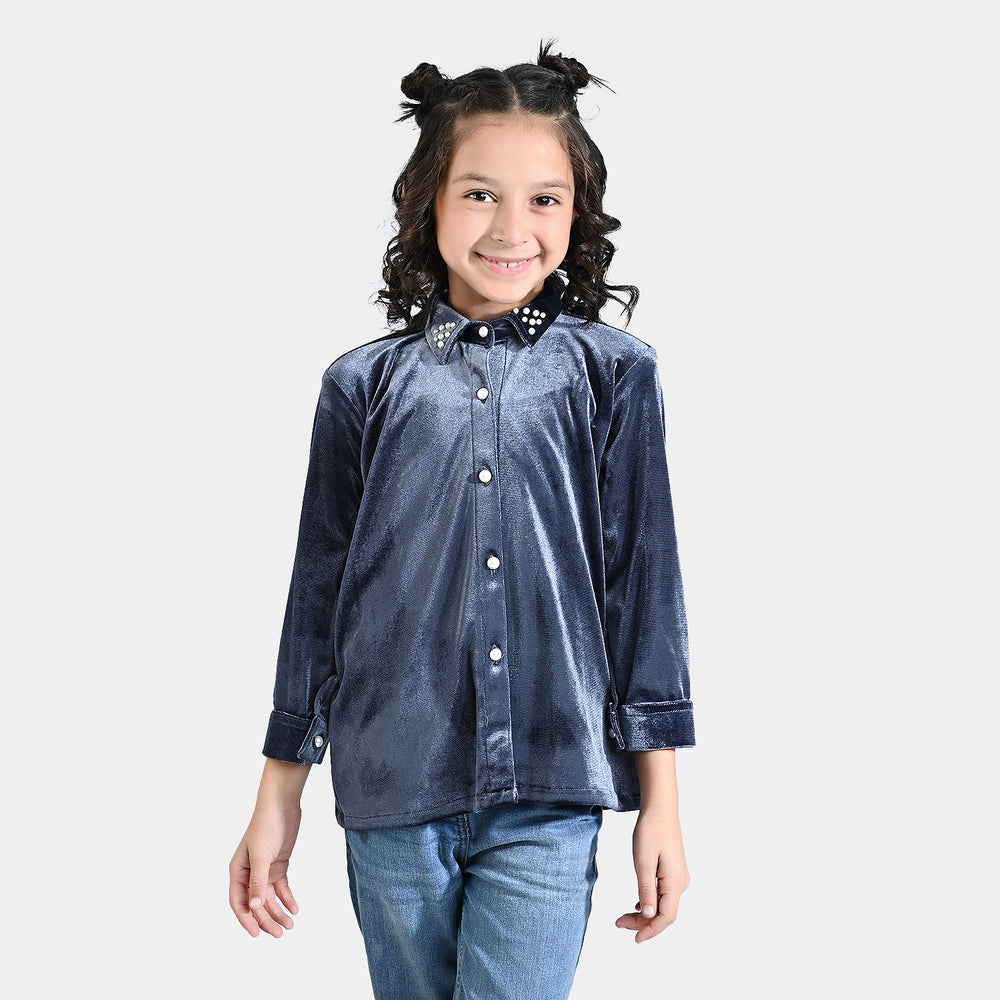 Girls Velvet Casual Top moon Light Grey