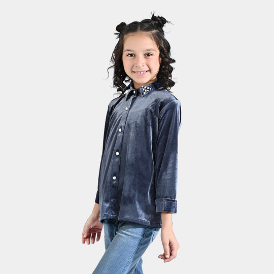 Girls Velvet Casual Top moon Light Grey