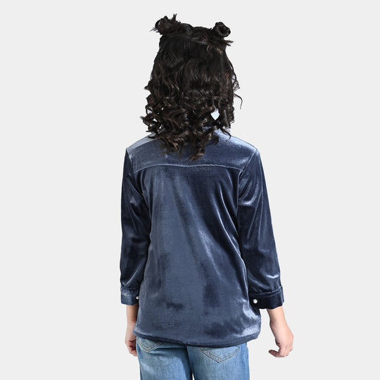 Girls Velvet Casual Top moon Light Grey