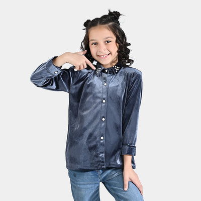 Girls Velvet Casual Top moon Light Grey