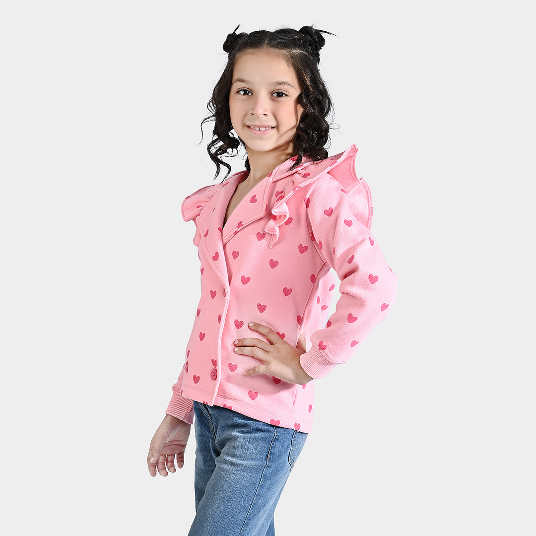 Girls Fleece Knitted Jacket Hearts-Candy Pink