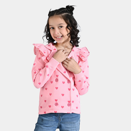 Girls Fleece Knitted Jacket Hearts-Candy Pink