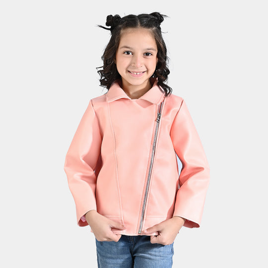 Girls Genuine Sheep Leather Jacket- Peach