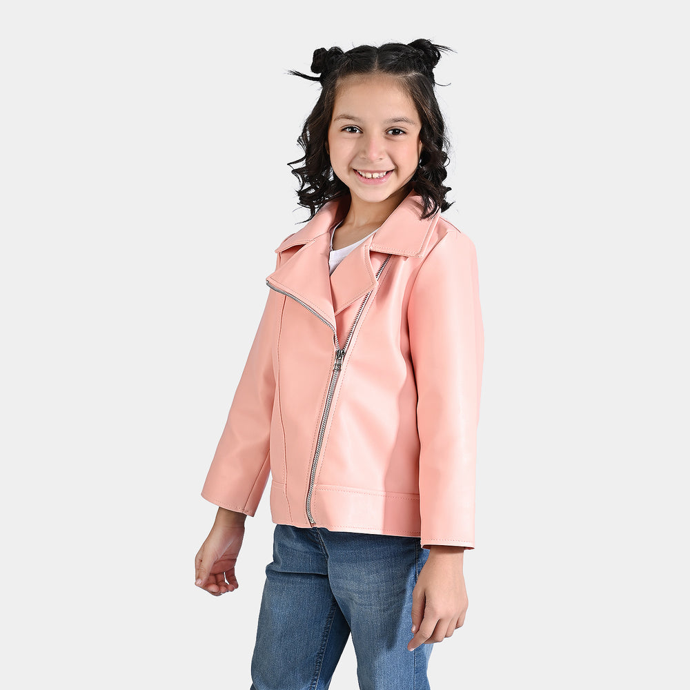 Girls Genuine Sheep Leather Jacket- Peach