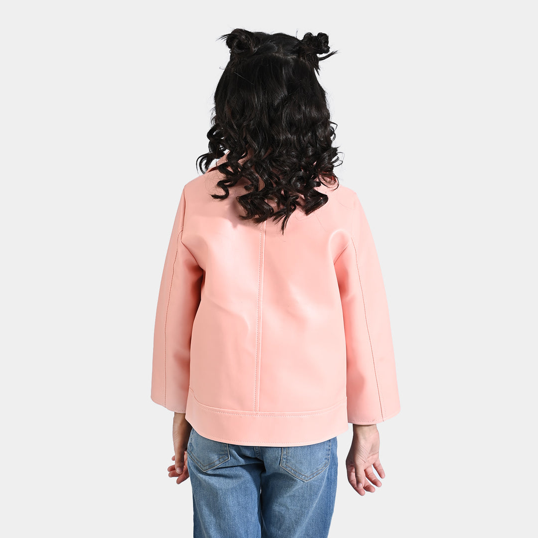 Girls Genuine Sheep Leather Jacket- Peach