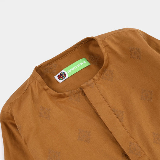 Infant Boys Cotton Jacquard Kurta (Tone on Tone) - Brown