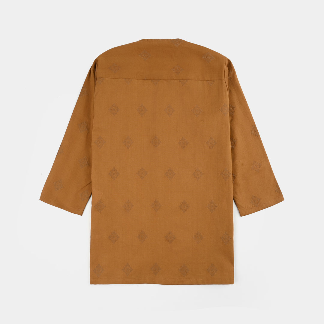 Infant Boys Cotton Jacquard Kurta (Tone on Tone) - Brown