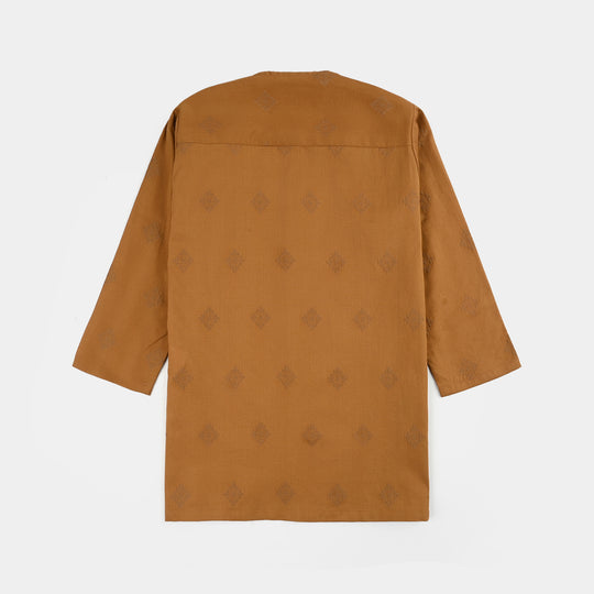 Infant Boys Cotton Jacquard Kurta (Tone on Tone) - Brown