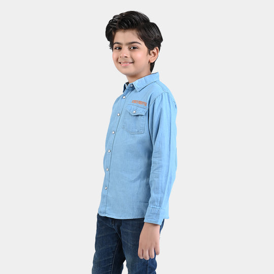 Boys Denim Rigid Shirt F/S Street Free Style-Ice Blue