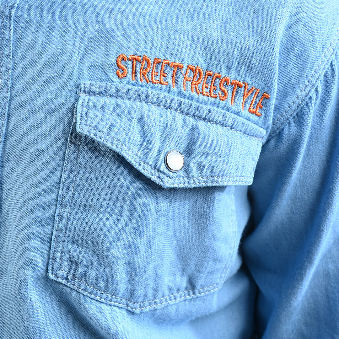 Boys Denim Rigid Shirt F/S Street Free Style-Ice Blue