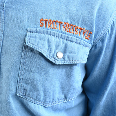 Boys Denim Rigid Shirt F/S Street Free Style-Ice Blue