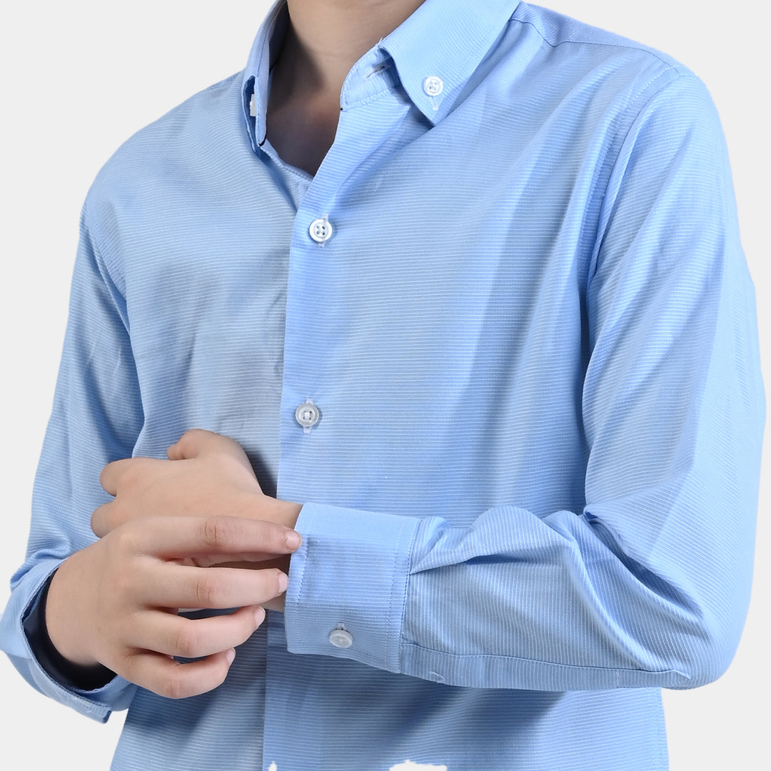 Boys Cotton Poplin Formal Shirt -L/BLUE