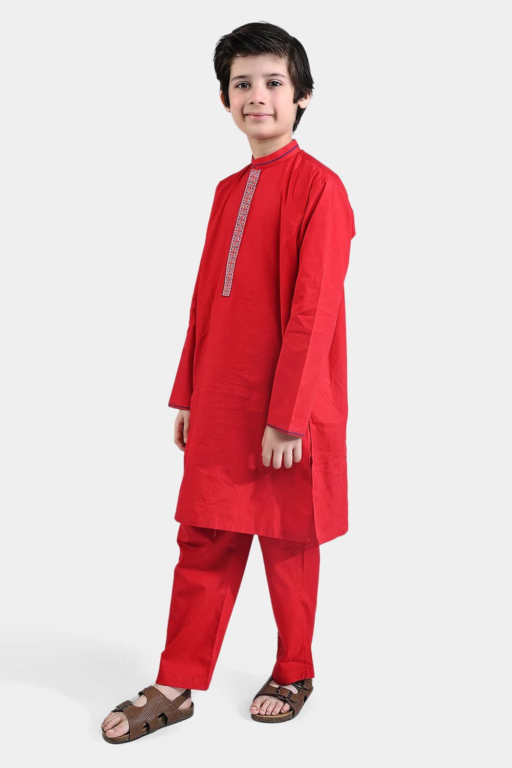 Boys Cotton Poplin Two-Piece (Funky Motif)-Red