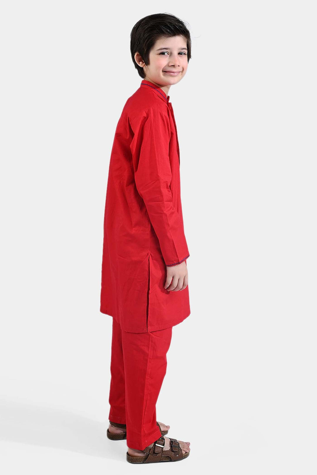 Boys Cotton Poplin Two-Piece (Funky Motif)-Red