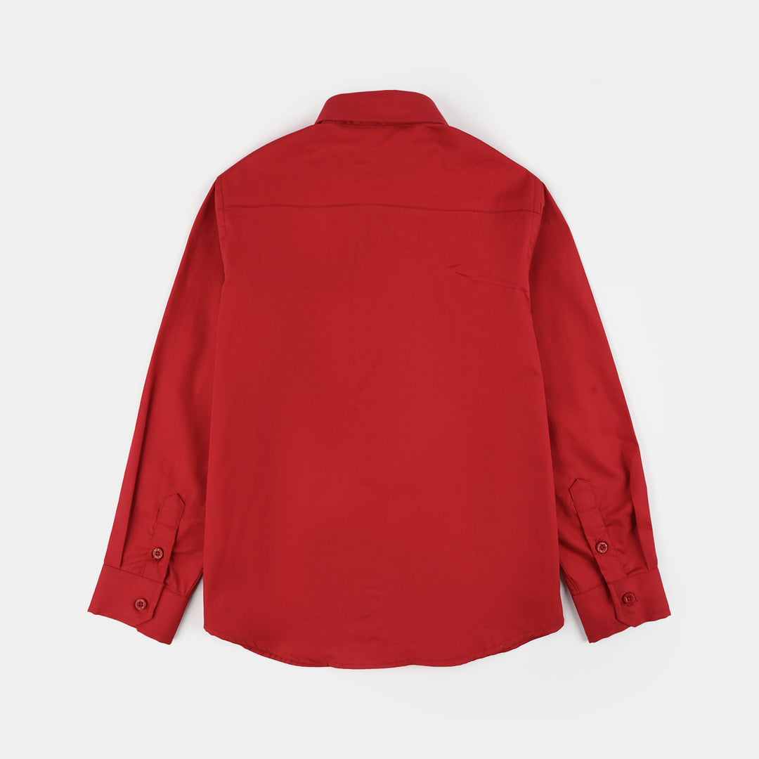 Boys Cotton Poplin Formal Shirt - Red