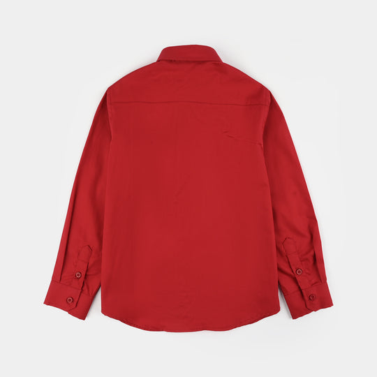 Boys Cotton Poplin Formal Shirt - Red