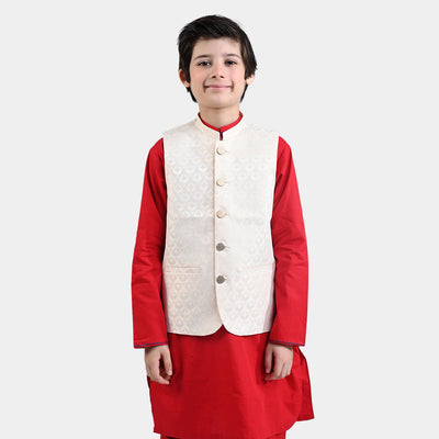 Boys Poly Viscose Waistcoat (Royal)-Off White