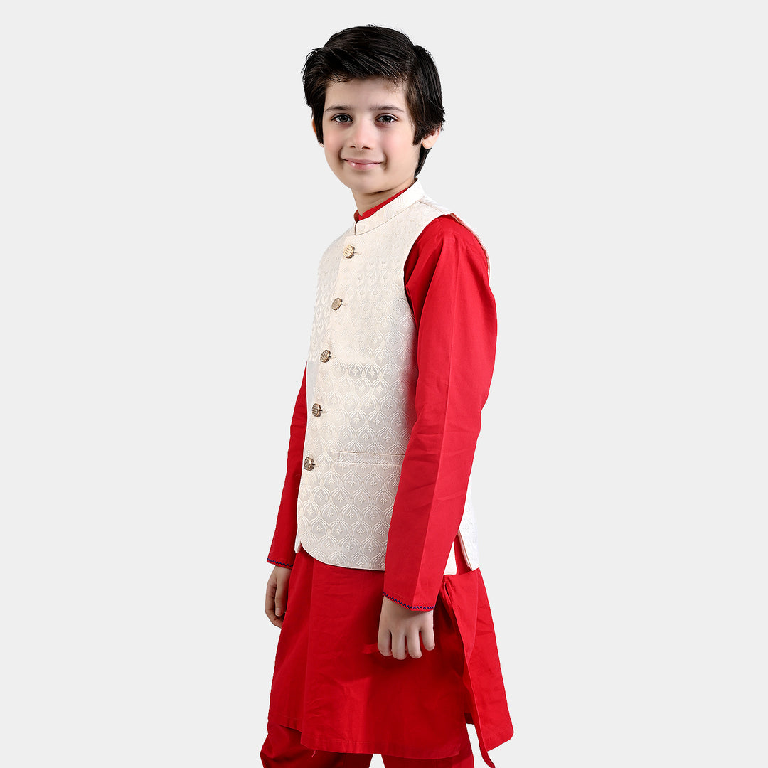 Boys Poly Viscose Waistcoat (Royal)-Off White