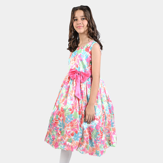 Girls Poly Satin Fancy Frock-Multi