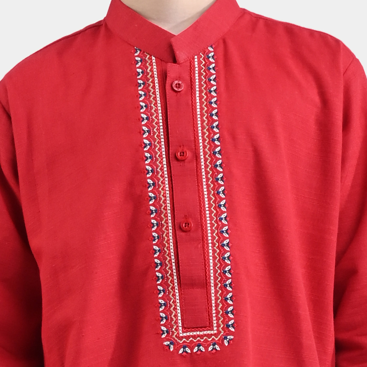 Boys Cotton Slub Embroidered Kurta (Blended EMB)-Reddish