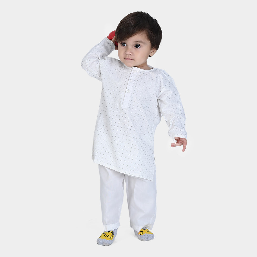 Infant Boys Poly Viscose Basic Suit (Dots) | White