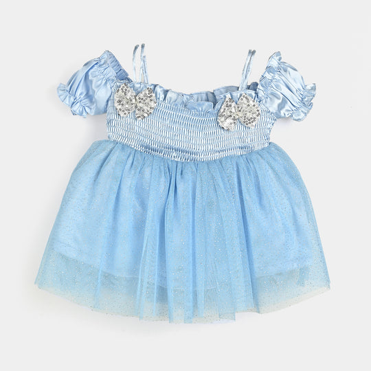 Infant Girls Poly Satin Fancy Frock Smoked-LT.Blue