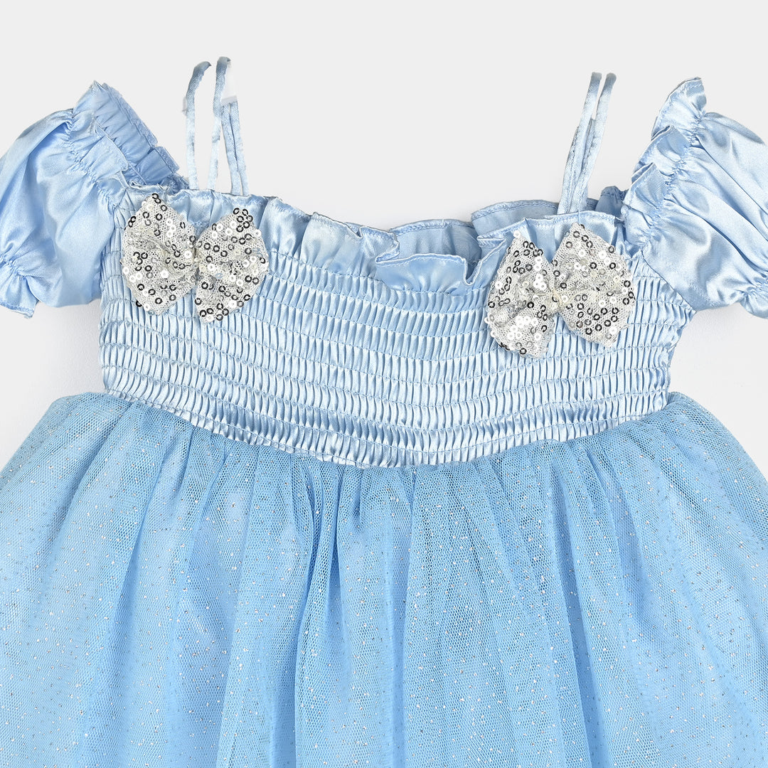 Infant Girls Poly Satin Fancy Frock Smoked-LT.Blue