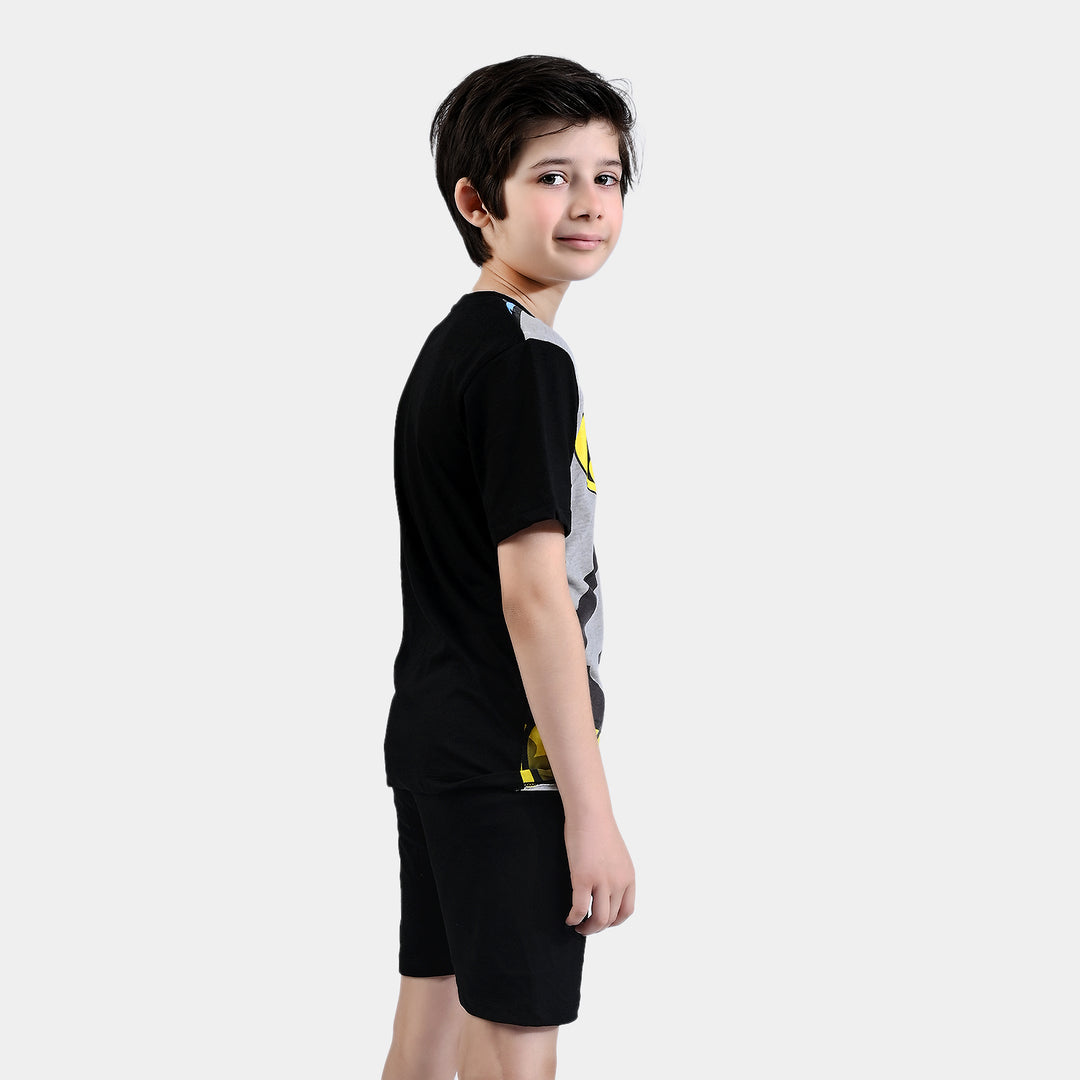 Boys Poly Cotton Jersey Nightwear Suit -Black/Grey