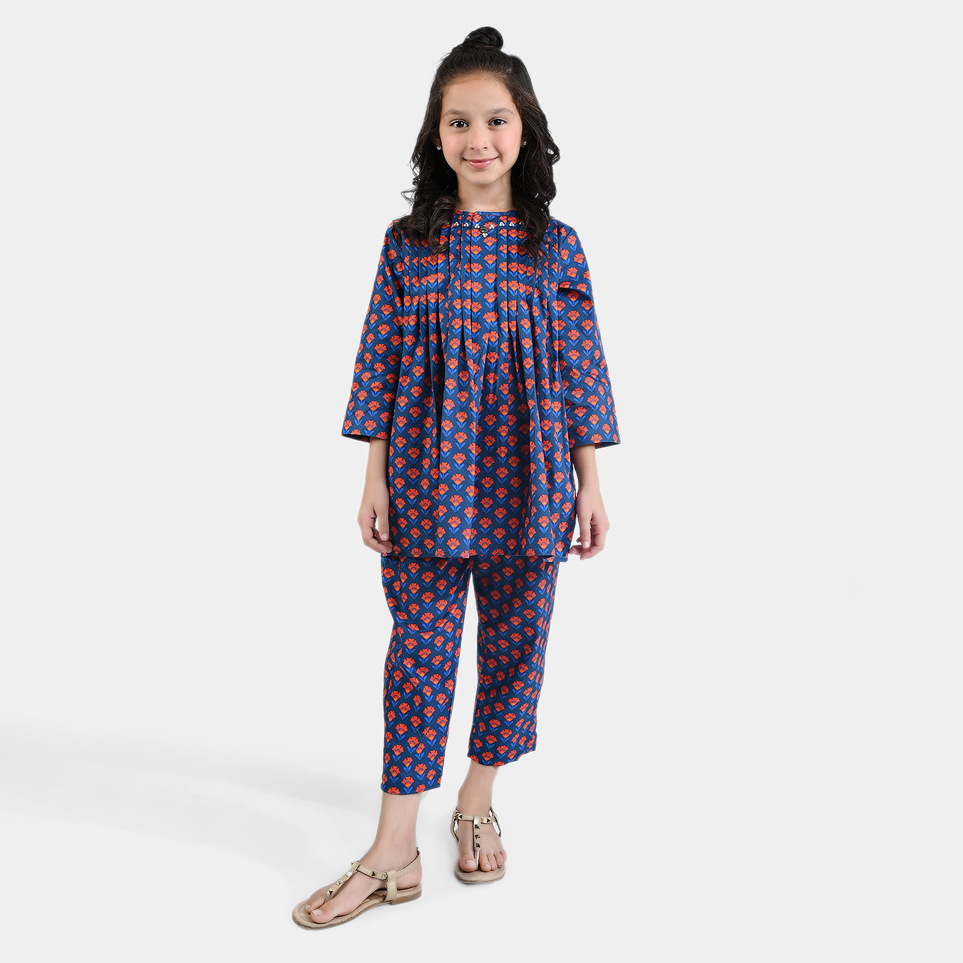 Girls Cotton Poplin Printed 2PC Suit Morgan-Multi