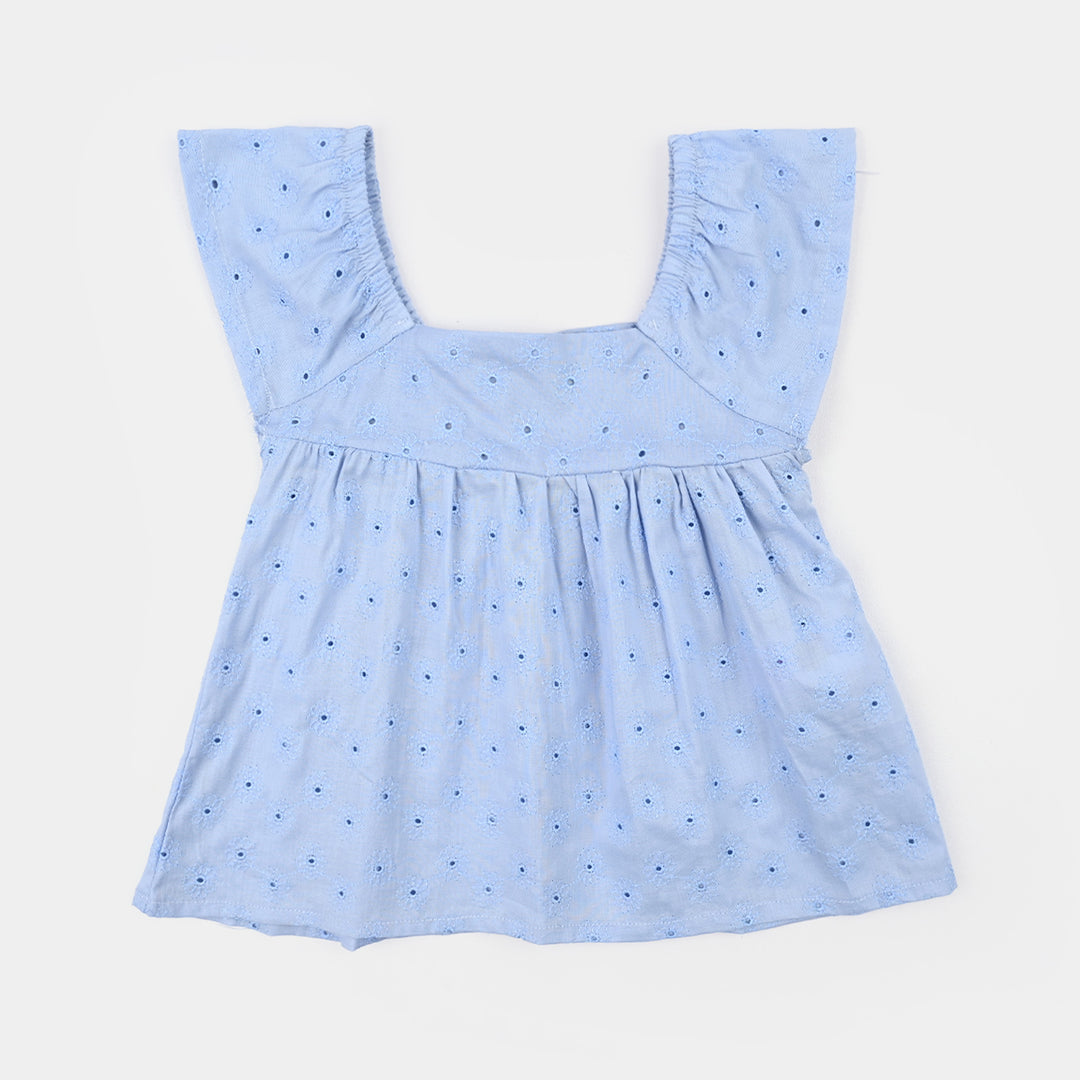Infant Girls Cotton Emb Top-Blue