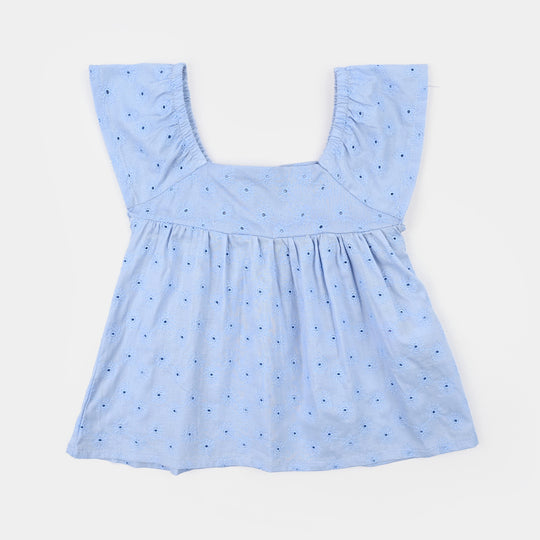 Infant Girls Cotton Emb Top-Blue