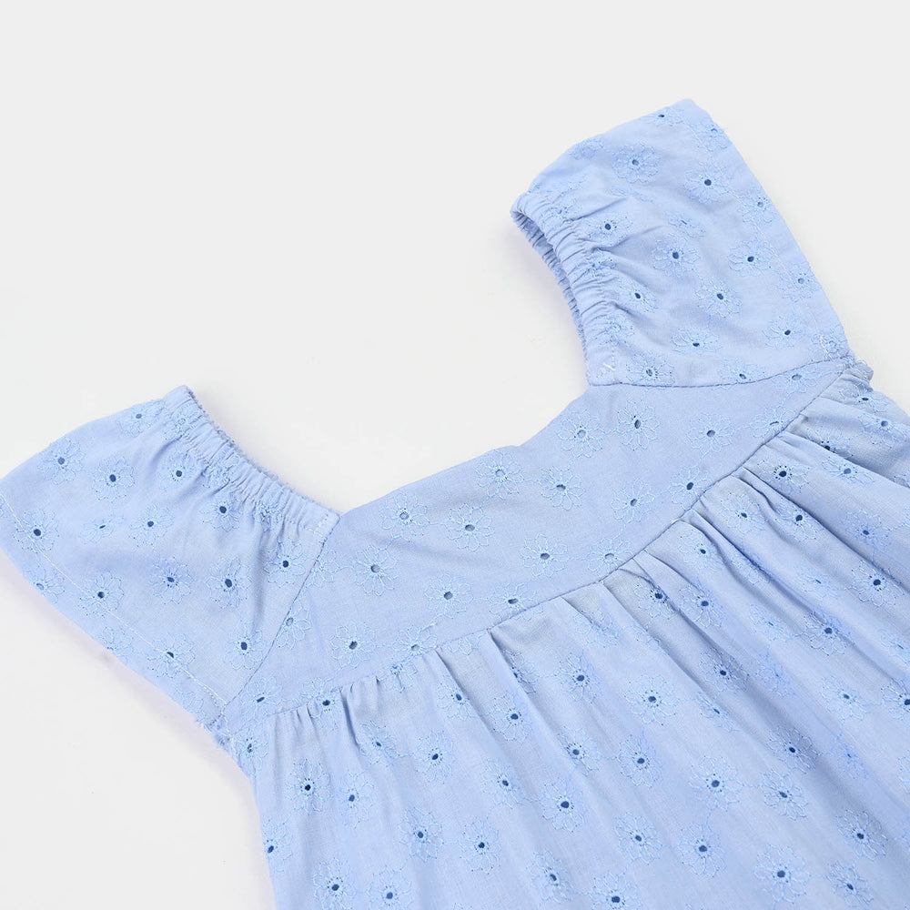 Infant Girls Cotton Emb Top-Blue