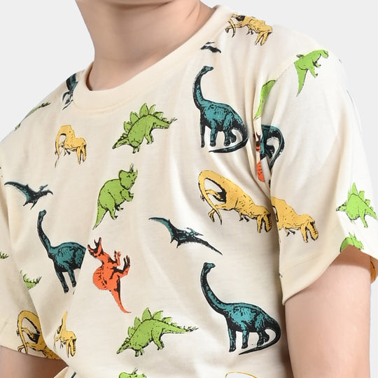 Boys Poly Cotton Jersey Knitted NightWear Dino & Dino-After Glow