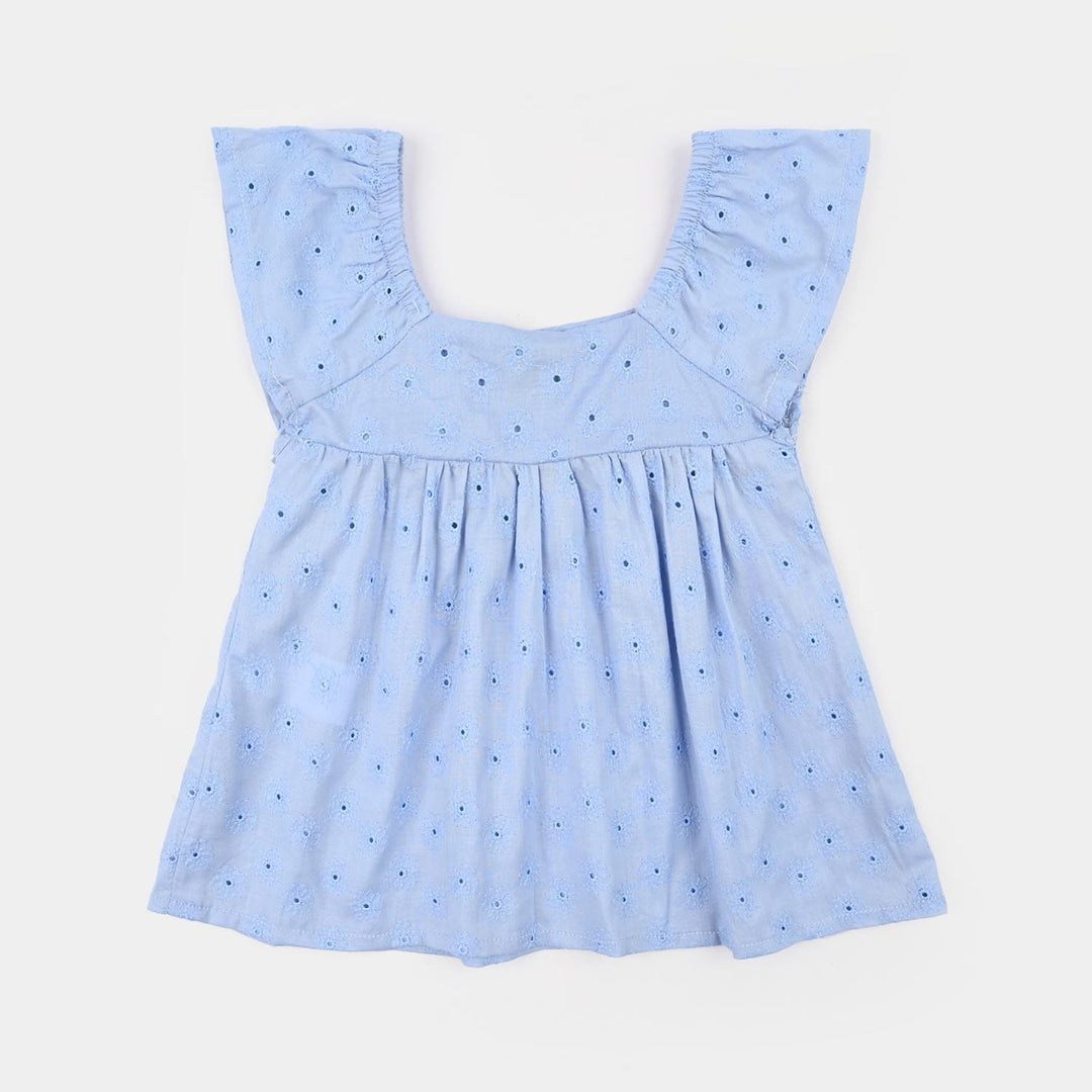 Infant Girls Cotton Emb Top-Blue