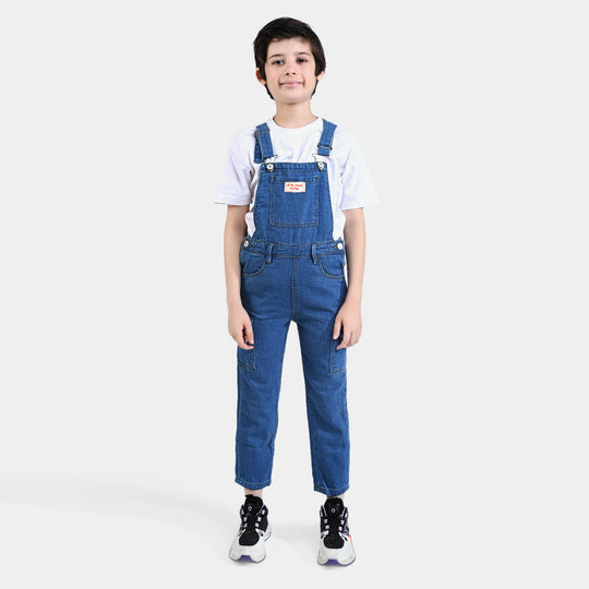 Boys Denim rigid dungaree Cargo Style-Mid Blue