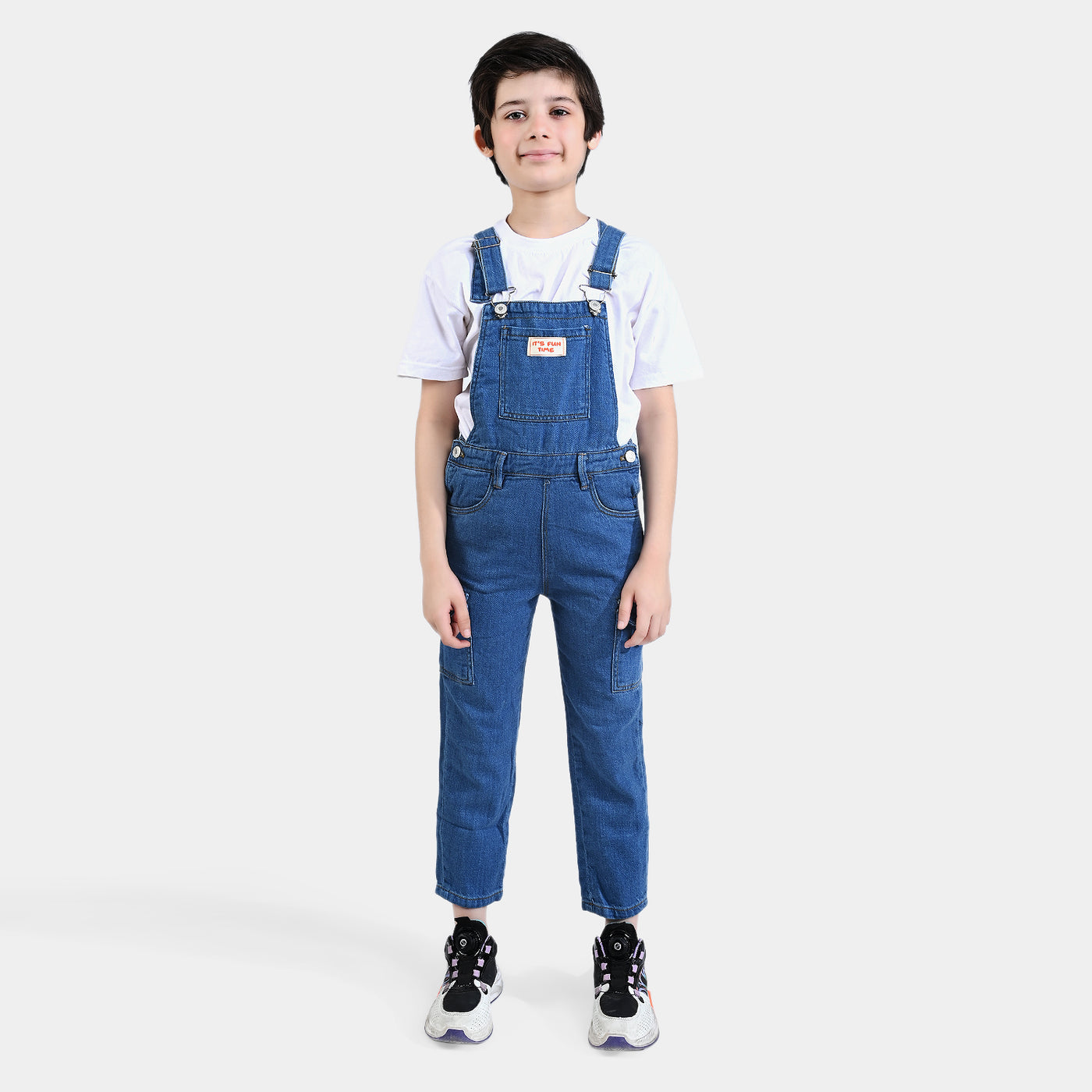 Boys Denim rigid dungaree Cargo Style-Mid Blue