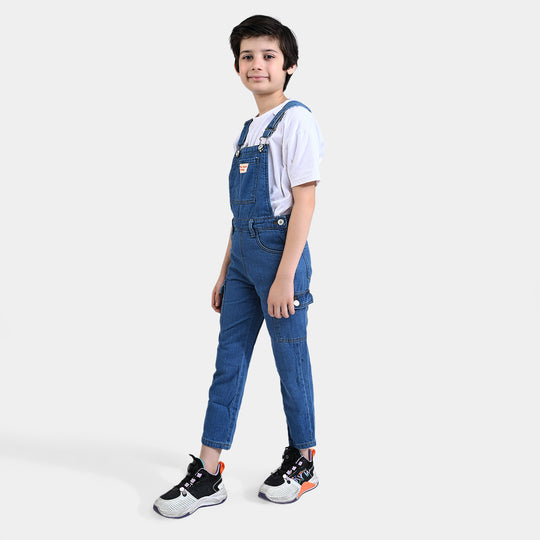 Boys Denim rigid dungaree Cargo Style-Mid Blue