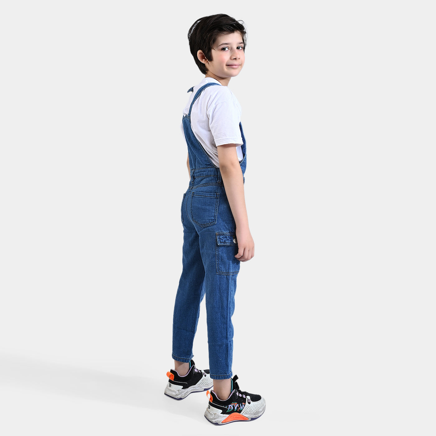 Boys Denim rigid dungaree Cargo Style-Mid Blue