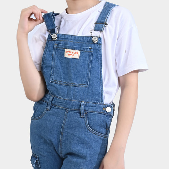 Boys Denim rigid dungaree Cargo Style-Mid Blue