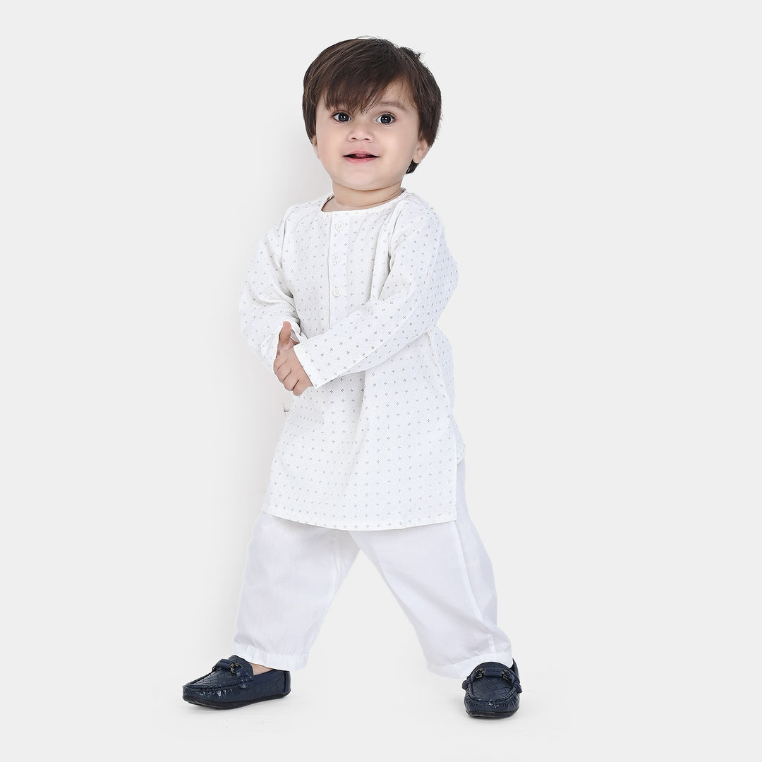 Infant Boys Poly Viscose Basic Suit (Dots) | White