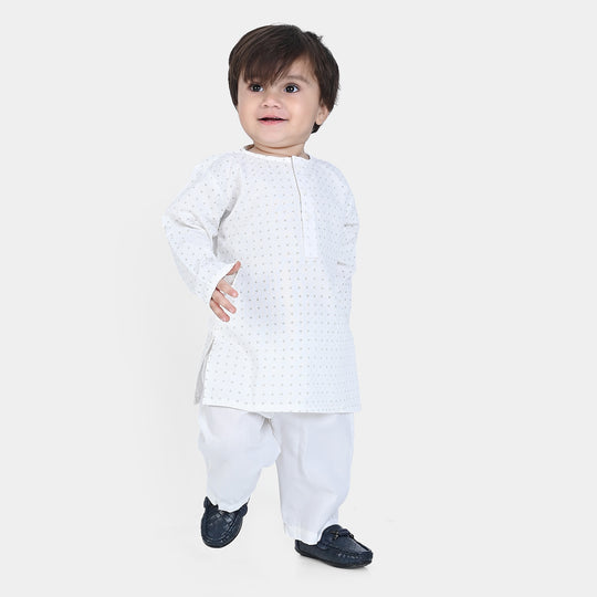 Infant Boys Poly Viscose Basic Suit (Dots) | White