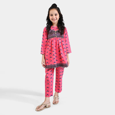 Girls Cotton Poplin Printed 2PC Suit Lala Rukh-Pink