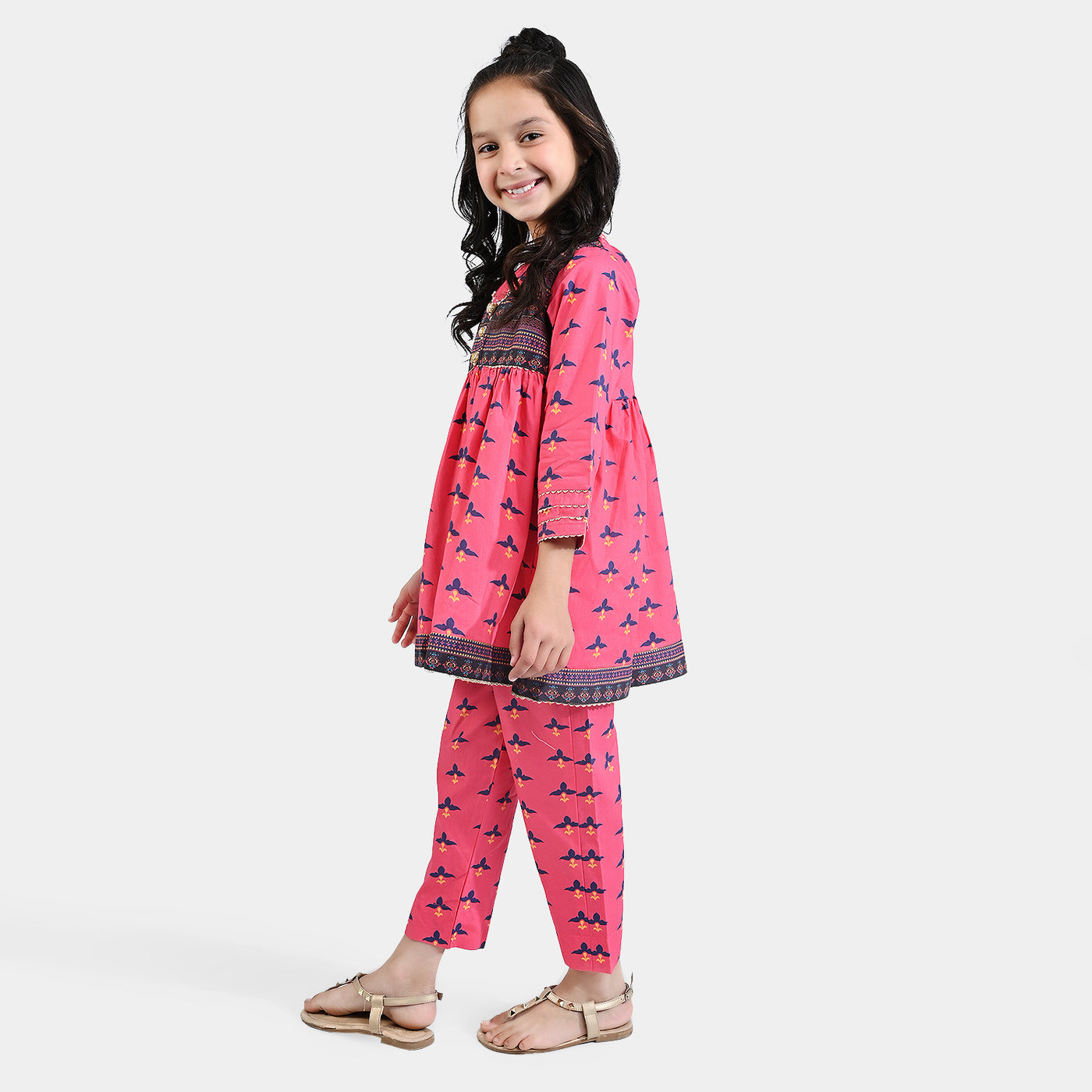 Girls Cotton Poplin Printed 2PC Suit Lala Rukh-Pink