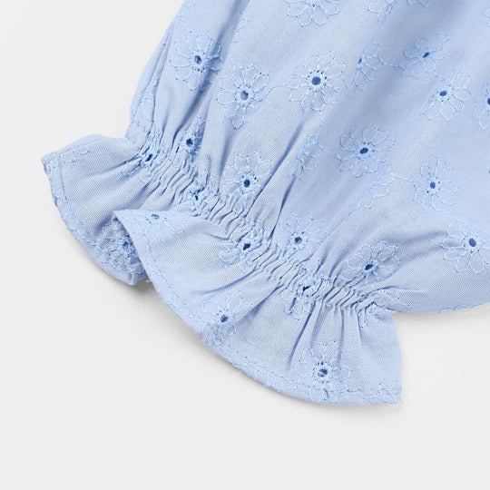Infant Girls Chicken Kari Woven Romper-Bluebell-Light Blue
