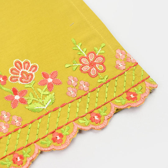 Girls Cotton Poplin Embroidered Kurti Dhani -Olive Green
